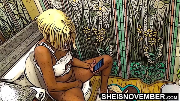 Puta negra de dibujos animados hace pip&iacute; largo en el inodoro, Msnovember Black Hentai orina y env&iacute;a un mensaje de texto a pap&aacute; Black Pussy Spread