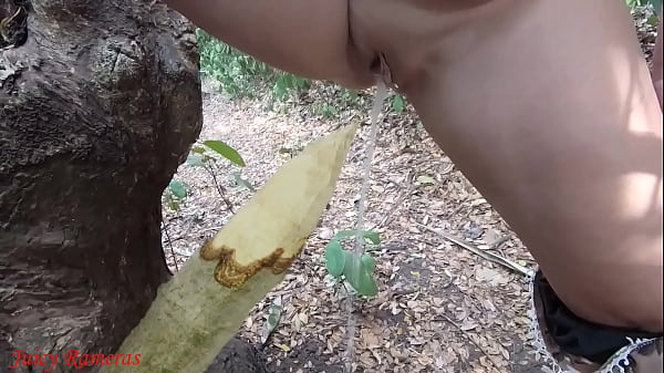 Zorra pervertida eyacula orinando desde un tronco en el bosque